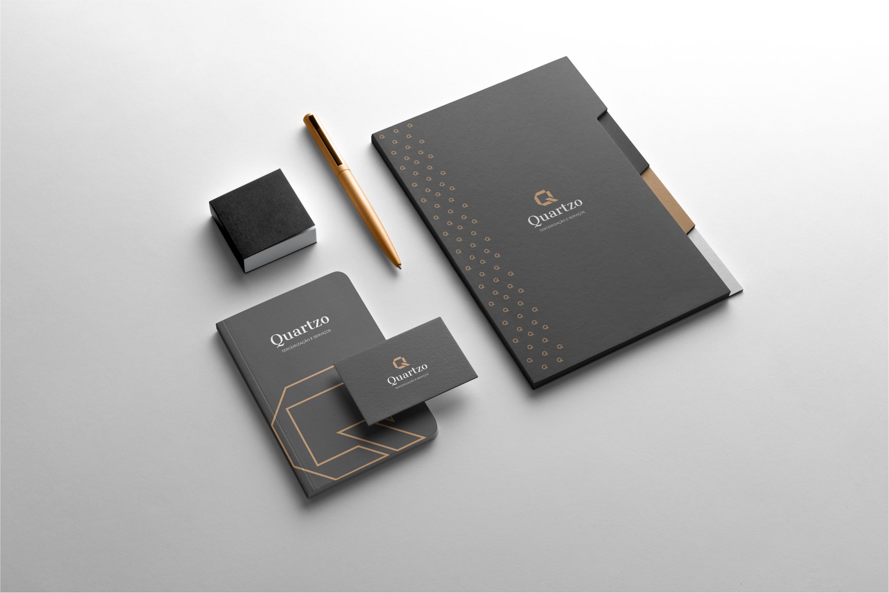 Pastas e Square Notes Identidade Visual Quartzo