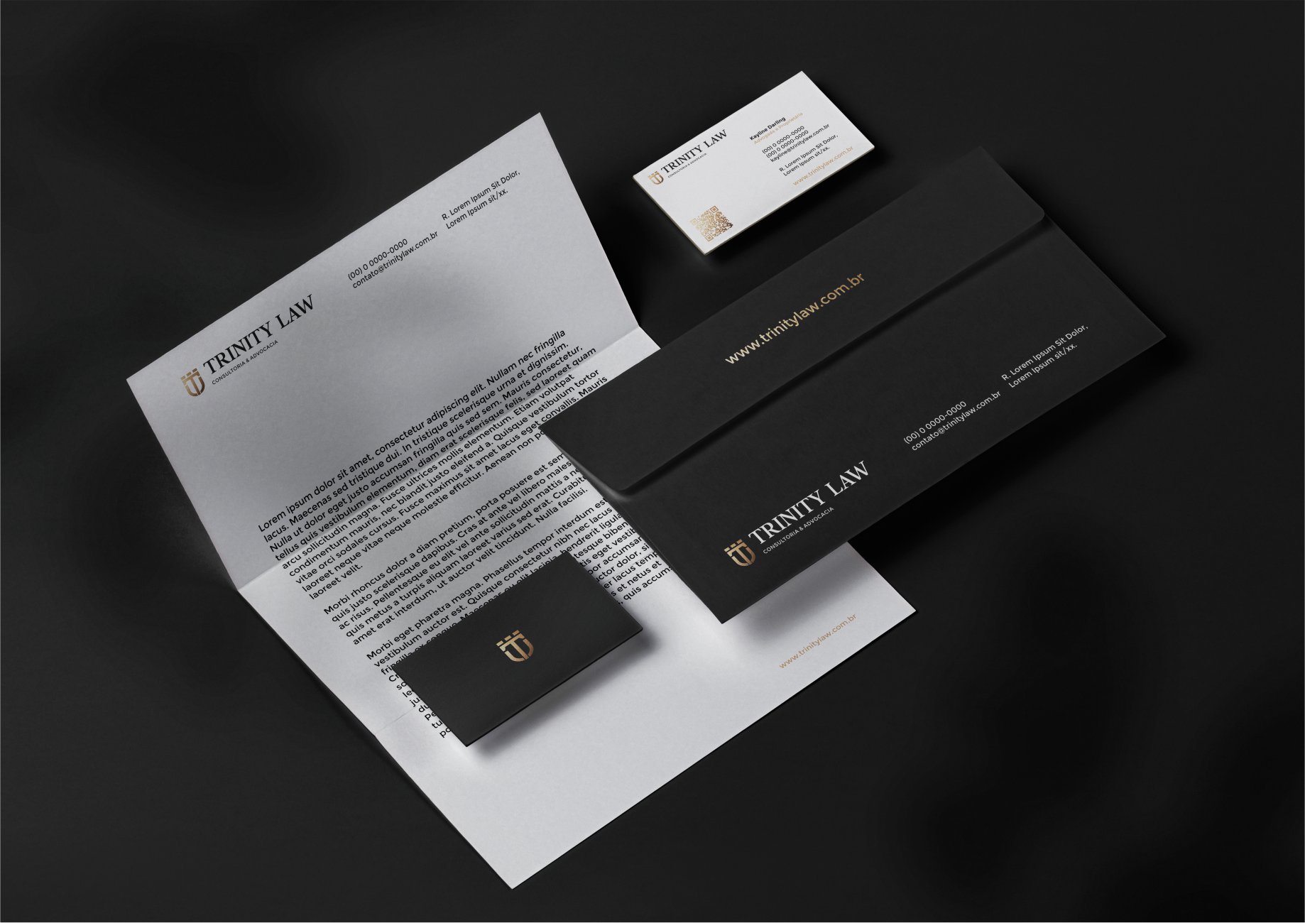 Timbrado e Envelope Trinity Law Identidade Visual
